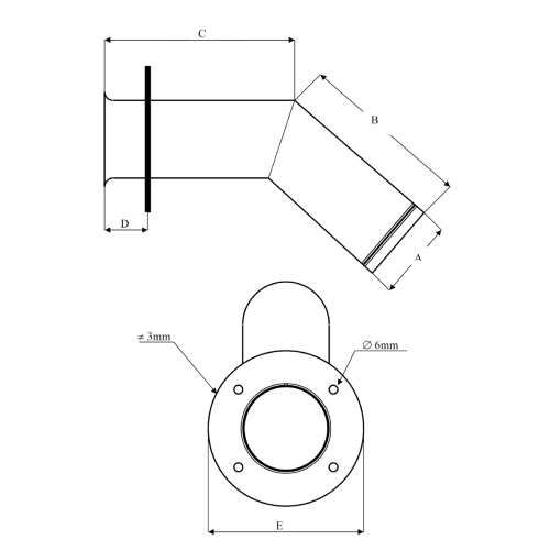 RVS uitlaat huiddoorvoer, &Oslash;102m, 45&deg; - 9048602 1 - 9048602