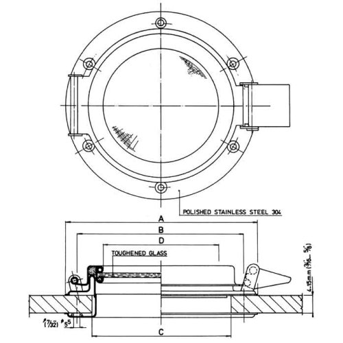 RVS patrijspoort, &Oslash;165mm, openklapbaar model met gehard glas, gatmaat &Oslash;116mm - 9048992 1 - 9048992