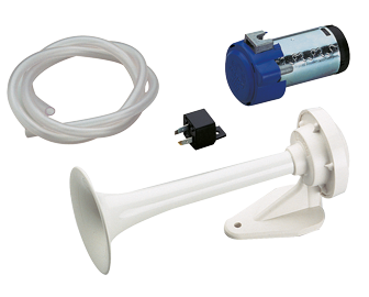 Abs (Plastic) Boat Horn With Eletric Compressor, White, L=250mm, 24v (116db(A)-420hz) Electropneumatic - 905063 1 - 905063