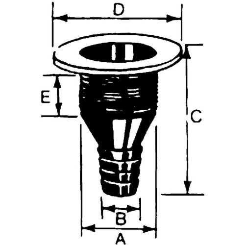 Kunststof huiddoorvoer, 1-1/2", afm. A=46mm, B=40mm, C=104mm, D=78mm, E=54mm, wit - 9062042 1 - 9062042