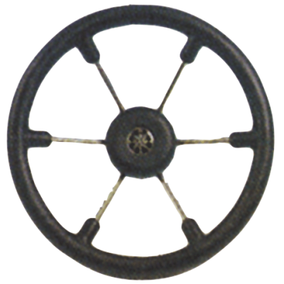6-Spaaks stuurwiel 'Leader Tanegum' RVS met zwarte polyurethaan rand, &Oslash;400mm, diepte 101,5mm - 9062110 - 9062110