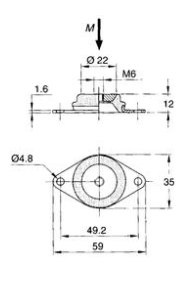 Trillingsdemper, 60&deg; shore, inwendige draad M6, afm. 59x35x12mm, max. 240N (hardheid 150N/mm) - 9063098 1 - 9063098