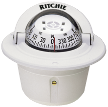 Ritchie Compass Model 'Explorer F-50w', 12v, Flush Mount Compass, Dial &Oslash;69,9mm/5&deg;, White - 9067040 - 9067040