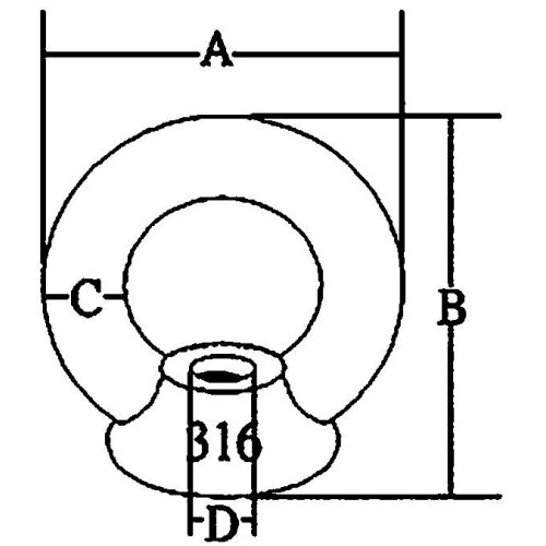 RVS los schroefoog, A=56mm, B=57mm, C=12mm, D=12mm - 9078722 1 - 9078722