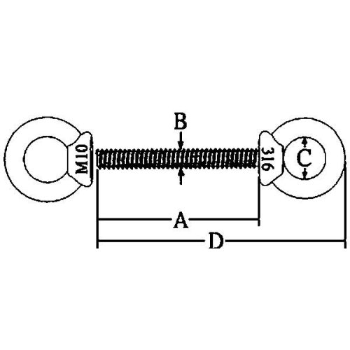 RVS dubbele ringbout (schroefoog), A=80mm, B=8mm, C=17mm, D=116mm - 9078735 1 - 9078735