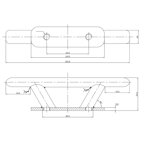 Niro Ovale Klampe, Bolzenmontage (&Oslash;10mm), A=200mm, B=34mm, C=120mm, D=55mm, E=67mm, F=34mm - 9078830 1 - 9078830