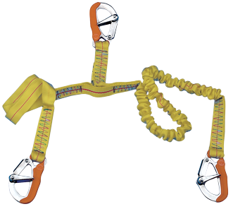 Elastische Sicherheitsleine Mit 3 Niro Karabinerhaken, L=1000-1900mm + 1000mm, Gelb - B1403077 72dpi - B1403077