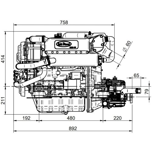 Sol&eacute; Scheepsdieselmotor Mini 55 TURBO met Technodrive keerkoppeling TMC260, R=2.47:1 - E 1212 01 2 - 9022201
