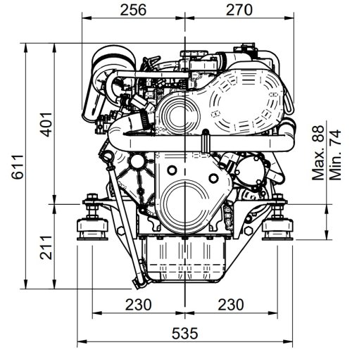 Sol&eacute; Scheepsdieselmotor Mini 44 met Technodrive keerkoppeling TM345, R=2.00:1 - E 1229 02 - 9022143