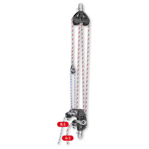 Antal  Mainsheet Tackle, 2-speed 4:1 & 8:1 - for &Oslash;12mm sheet, sheaves &Oslash;60mm, SWL 800kg - F4 8 - F4/8