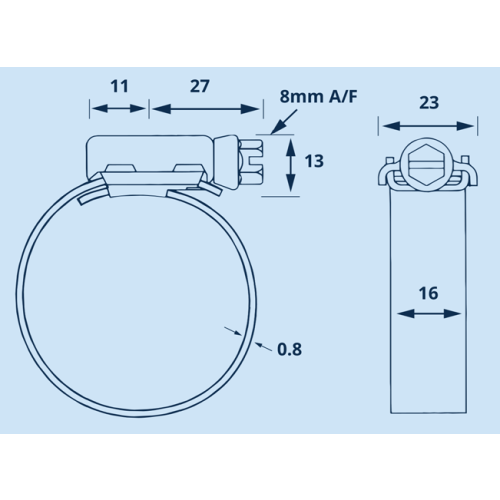 Hi-Torque,slangklem van RVS 316, verstelbereik 110-140 mm, (VPE 2) - Hi torque dims 10 13 - 10000664