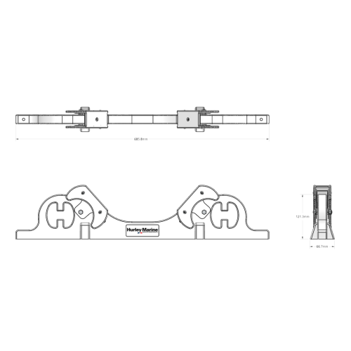 Hurley Chocks (pair) Black to fit pre-installed swim platform rail system (Hardware f.rails include - Hurley dinghy chock dimensions 2 - 9084900