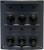 Kunststof schakelpaneel, 12V, 6-schakelaars, 15A zekeringen, incl. labelset, zwart - L0610064 72dpi - L0610064