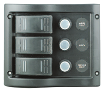 Schakelpaneel, 12V, 3-schakelaars & LED-indicators, autom. zekeringen (5A, 10A, 15A) - L0680013 0 72dpi - L0680013