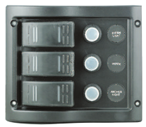 Schakelpaneel, 12V, 3-schakelaars & LED-indicators, autom. zekeringen (5A, 10A, 15A) - L0680013 72dpi - L0680013