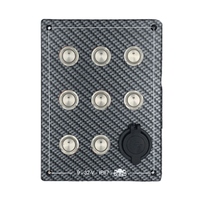 Schakelpaneel, Carbon-look polycarbonaat, 9-32V, waterdicht IP67  Afm.133x178mm - L0680107 - L0680107