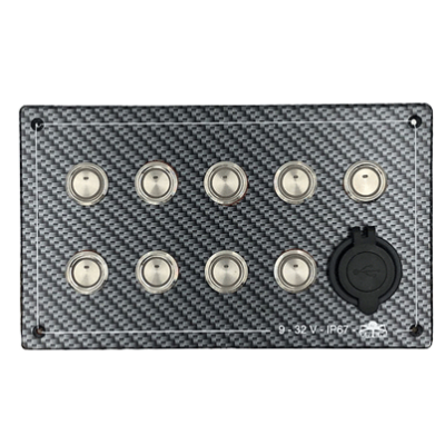 Schakelpaneel, Carbon-look polycarbonaat, 9-32V, waterdicht IP67; Afm.207x123mm - L0680108 - L0680108