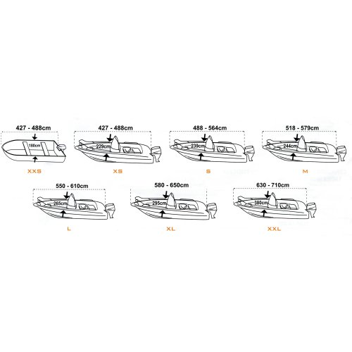 Dekzeil maat XXS, zilvergrijs, bootlengte 427-488cm, bootbreedte 180cm - O2218488 1 - O2218488